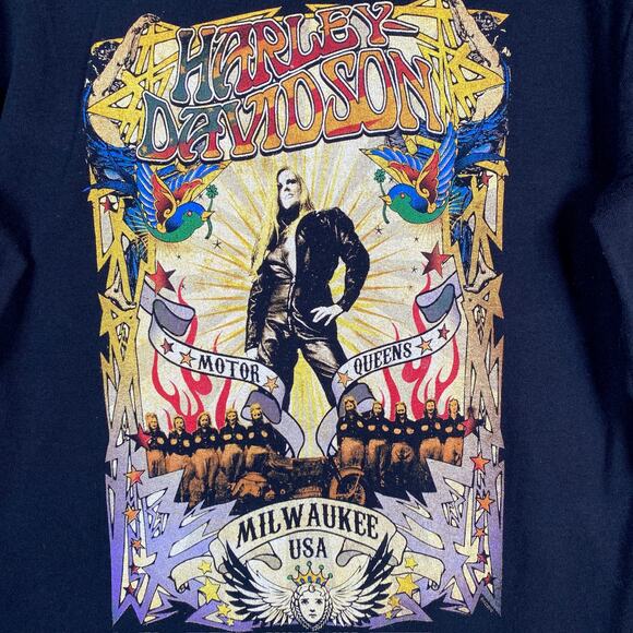 Harley Davidson Womens Shirt Black Motor Queens Milwaukee Long Sleeve Large - Picture 8 of 15
